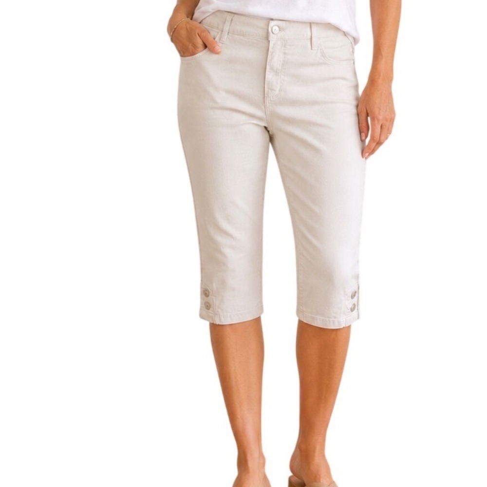 NYDJ Marilyn Crop Beige Jeans Size 18 Lift Tuck Technology Button Hem Capris